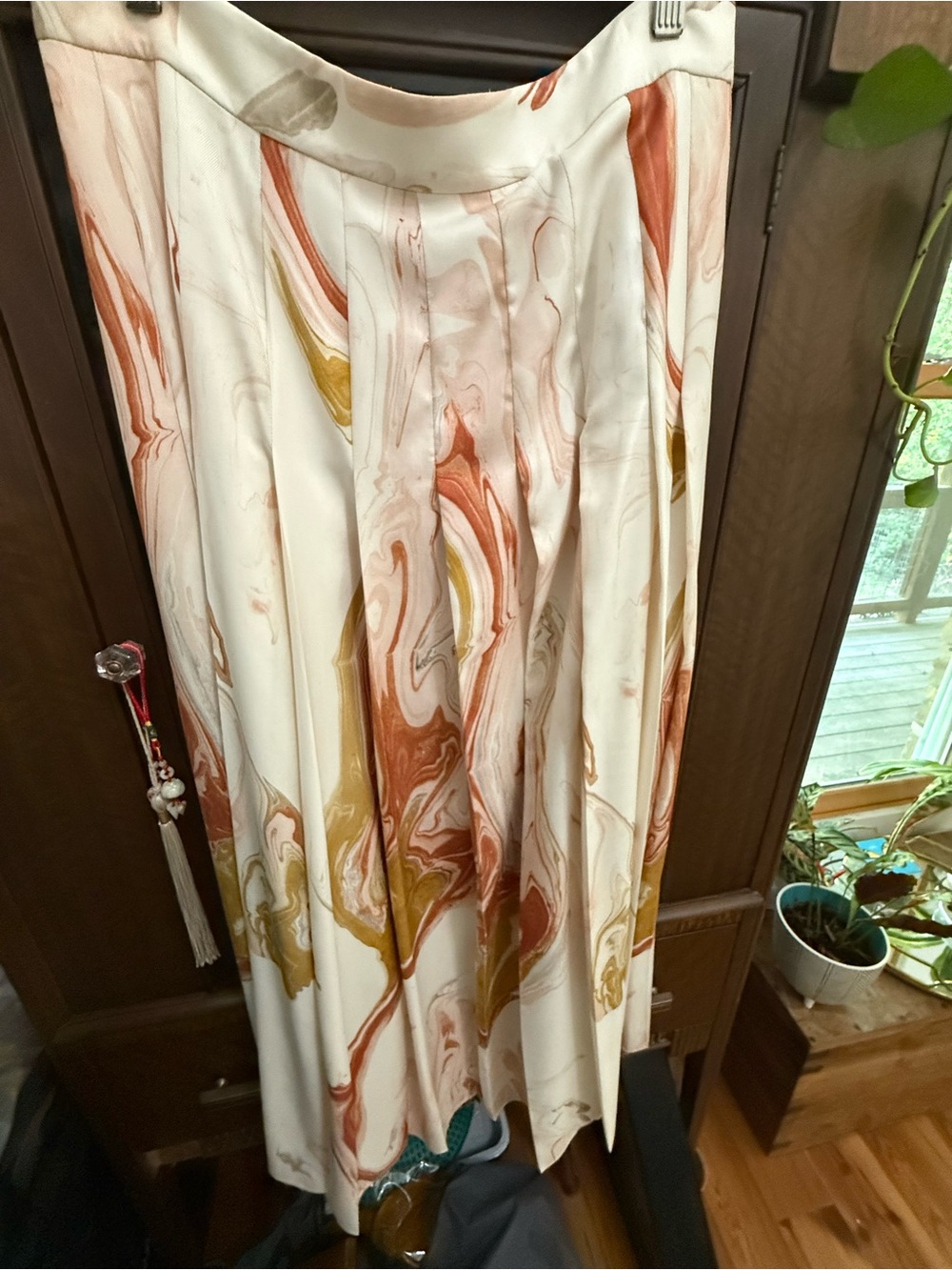 Lafayette 148 New York Cream A-Line Skirt with Pink and Brown Print